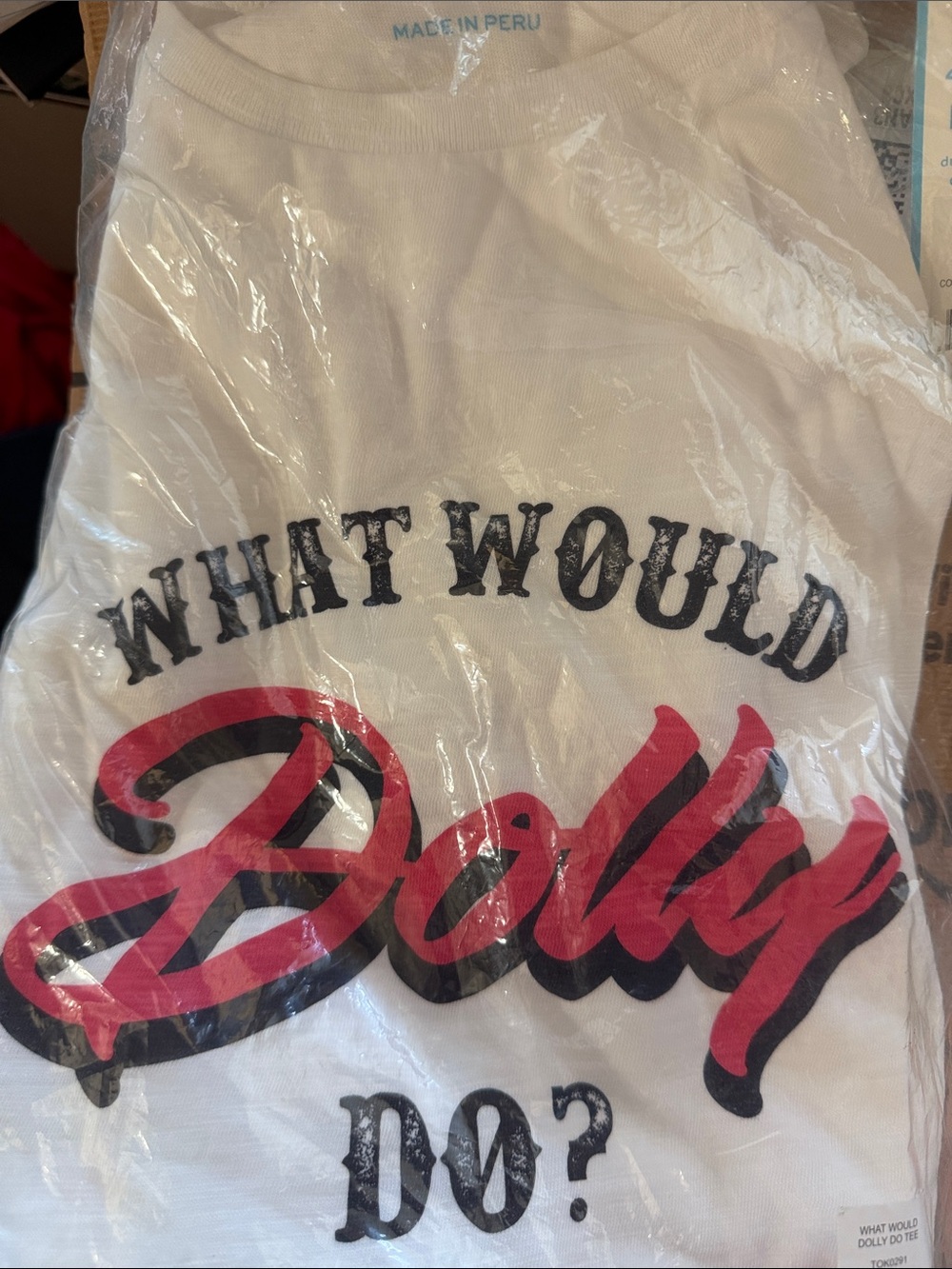 Draper James White Tee "What Would Dolly Do?" with Red and Black Script